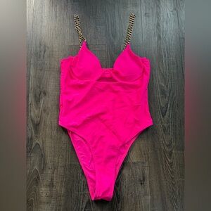 Vibrant Pink One Piece Swimsuit w/Gold Accent